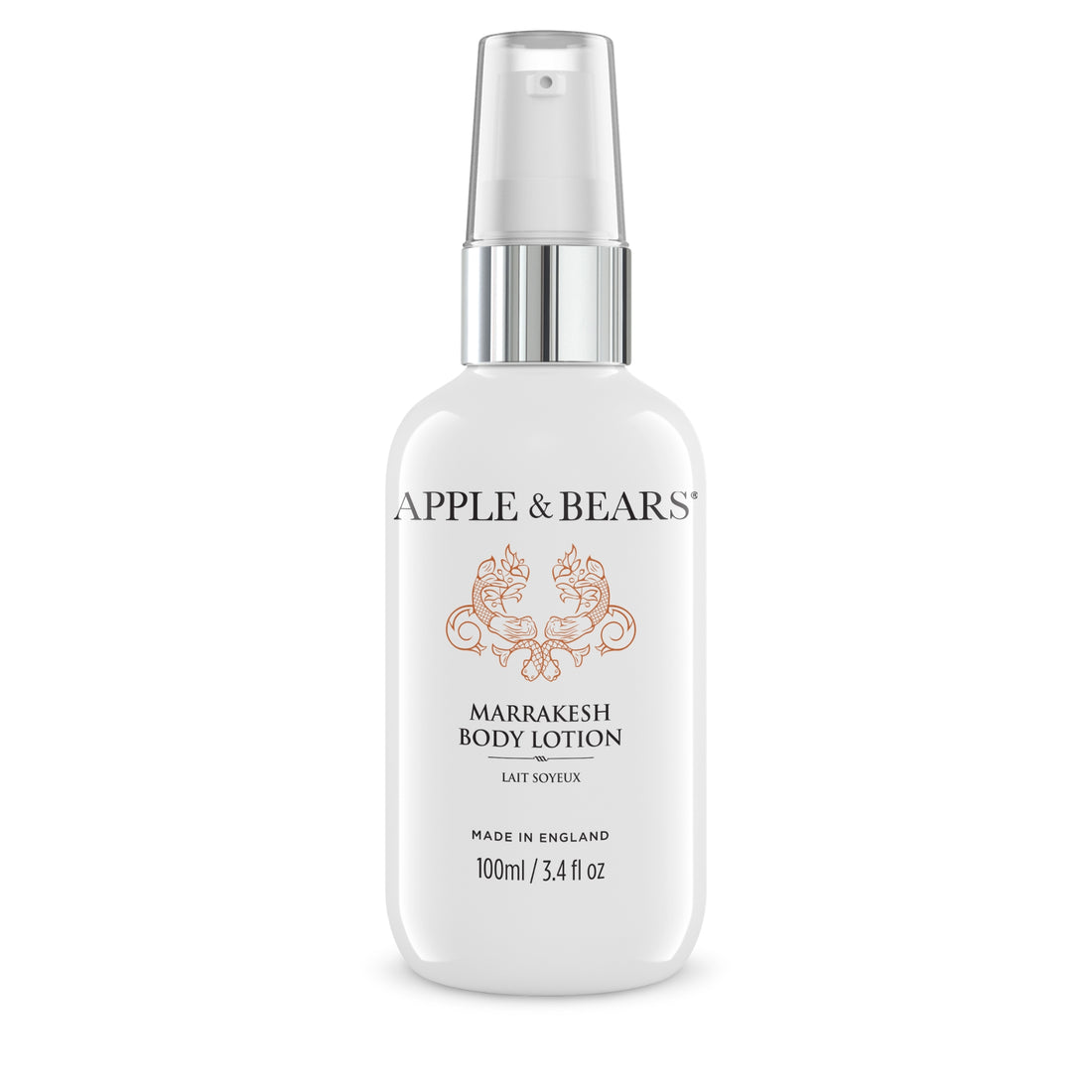 Apple and Bears Marrakesh Body Lotion 100ml white background product shot travel size made in England
