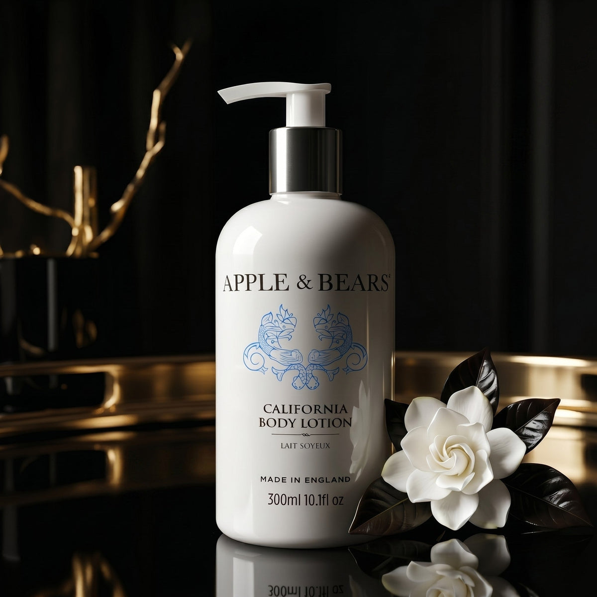 Apple & Bears California Body Lotion 300ml 10.1fl oz - luxury natural vegan body lotion - gardenia flower - made in England - dark spa aesthetic