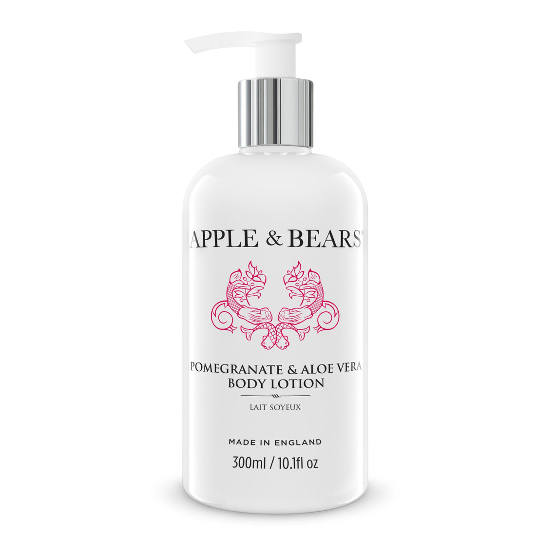 Apple and Bears Pomegranate and Aloe Vera Body Lotion 300ml white background product shot made in England