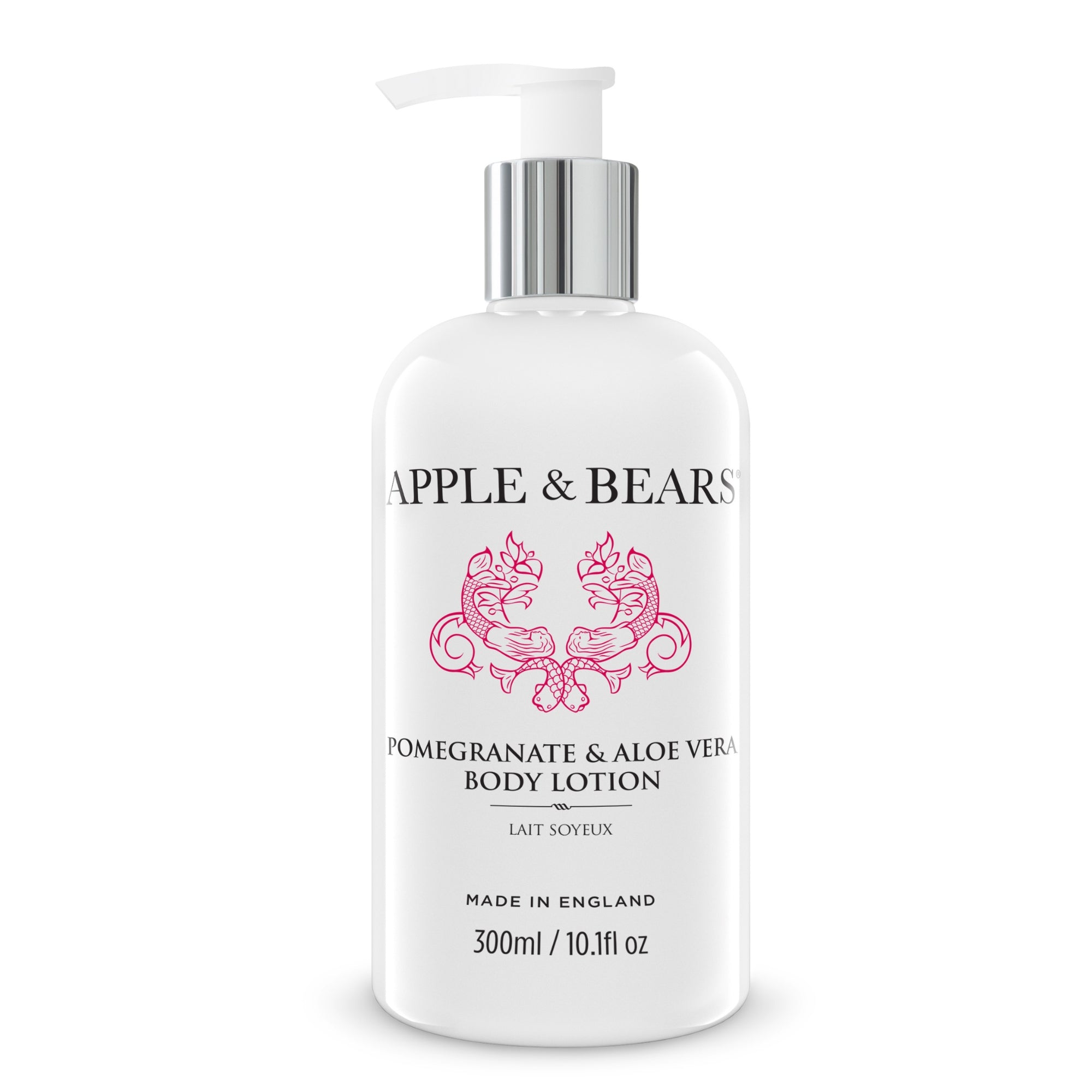 Apple and Bears Pomegranate and Aloe Vera Body Lotion 300ml white background product shot made in England