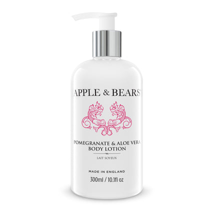Apple and Bears Pomegranate and Aloe Vera Body Lotion 300ml white background product shot made in England