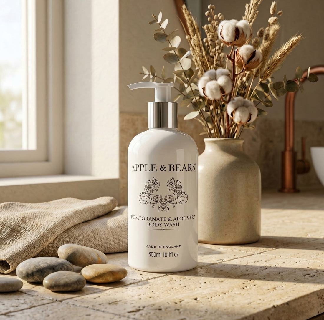 Apple &amp; Bears pomegranate &amp; aloe vera body wash 300ml - natural stone bathroom cotton botanicals