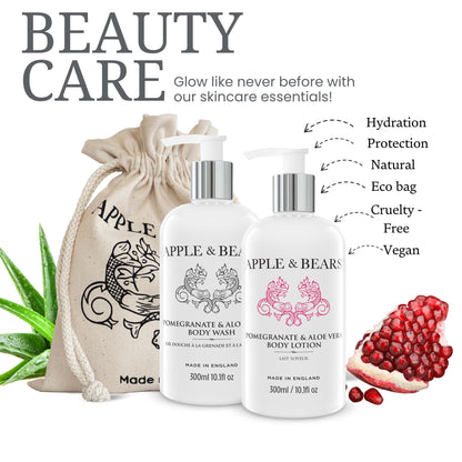 Apple &amp; Bears Pomegranate &amp; Aloe Vera Gift Set benefits infographic
