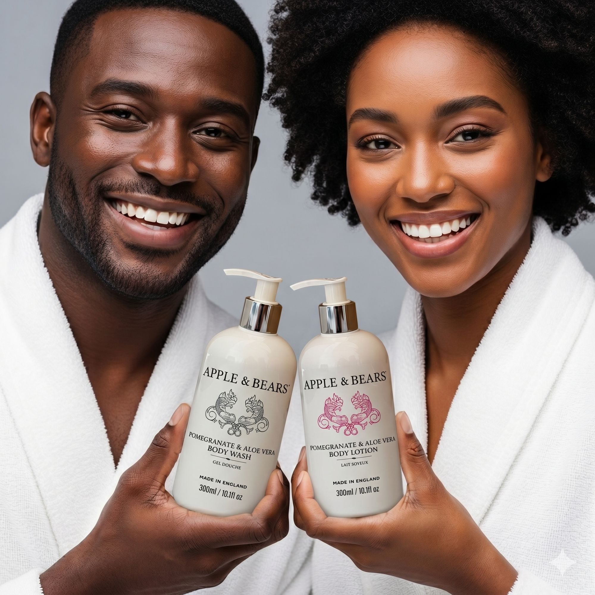 Apple &amp; Bears Pomegranate &amp; Aloe Vera 300ml gift set couple lifestyle
