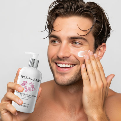 Apple &amp; Bears Pomegranate &amp; Aloe Vera body lotion man skincare routine

