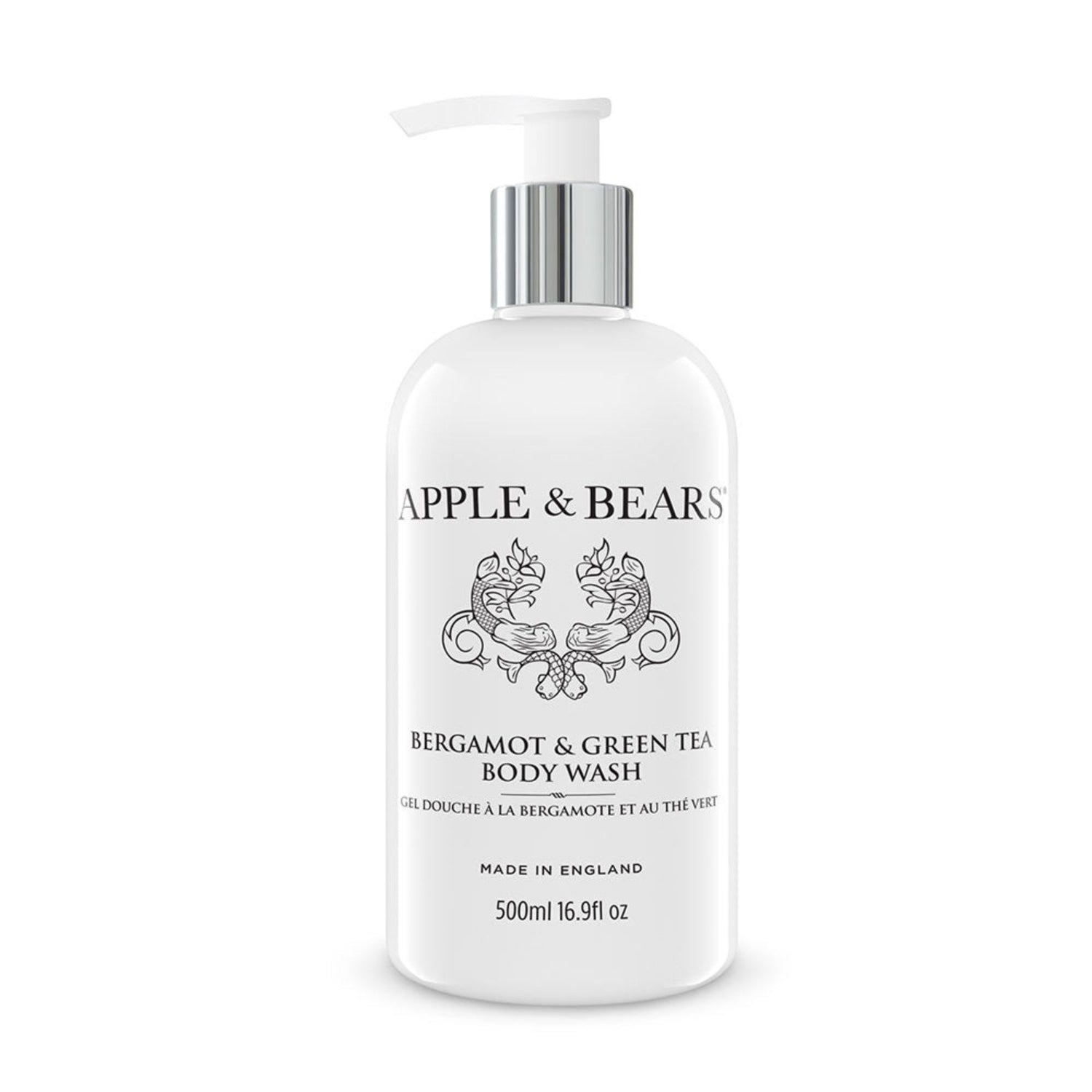 Bergamot &amp; Green Tea body wash 500ml white background – Apple &amp; Bears

