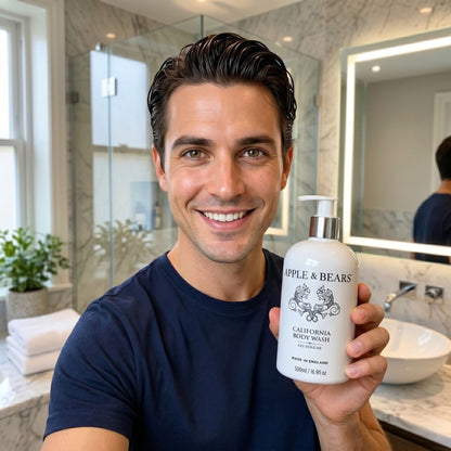 Man using Apple &amp; Bears California Body Wash 500ml – luxury natural body wash made in England
